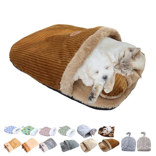 XINHU Katzenschlafsack, Schlafsack für Katzen, für Katzen und Hunde bis zu 7kg, Katzen Schlafsack, Katzen Schlafsack Höhle (Stil C-Braun, Innerhalb 7kg) von XINHU