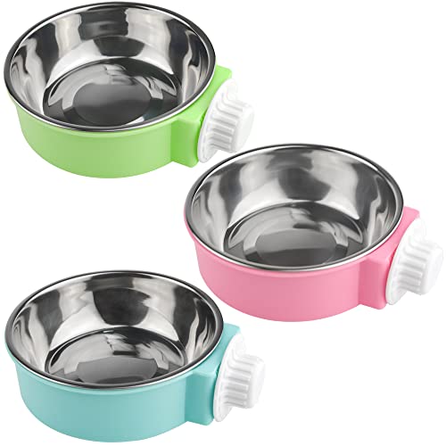 XINMEIWEN 3Pack Vogelfütterung Dish Cup Edelstahl Haustier Schüssel abnehmbar Hanging Pet Food Water Feeder Cup perfekt für Katze Welpen Vögel Ratten Frettchen (blau + grün + rosa) von XINMEIWEN