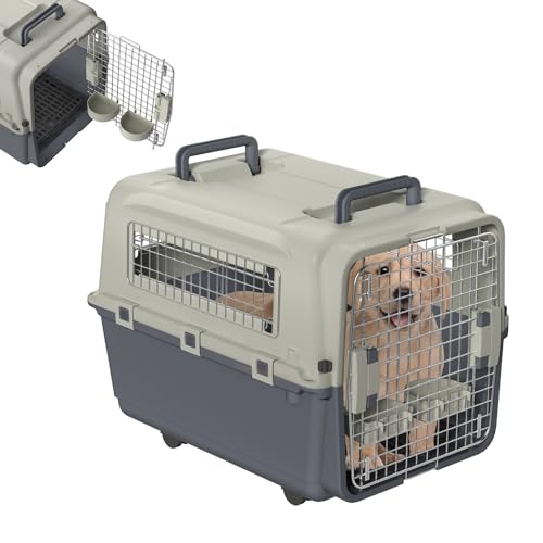 XINZI Hundetransportbox Flugzeugbox Reisebox für Hunde & Katzen 67x51x58.5 cm, Transportbox mit Sicherheitsverriegelung & Räder, Haustier Transportbox für Auto, Flugzeug & Reise, bis 12.5 kg von XINZI