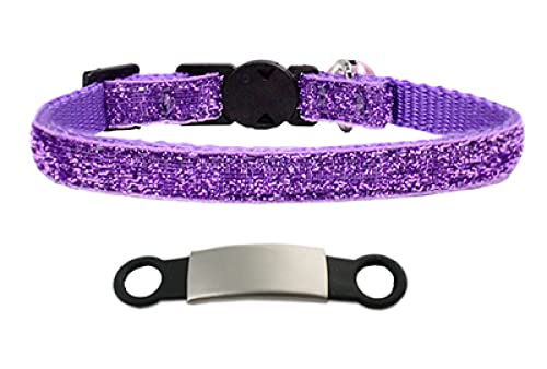 Individuell graviertes ID-Namensschild Katzenhalsband Nylon-Katzenhalsband Verstellbares Katzenhalsband Personalisiertes Katzenhalsband mit Glöckchen Katzenhalsband,Lila Splitter,S von XIOYIFNYOL