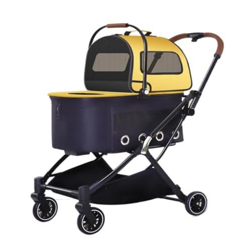 Hunde Kinderwagen Automatischer, Zusammenklappbarer, Doppellagiger Haustier-Kinderwagen, Freistehender Haustier-Kinderwagen, Kleiner Und Mittelgroßer Haustier-Kinderwagen Pet Stroller(Yellow) von XJGQQ