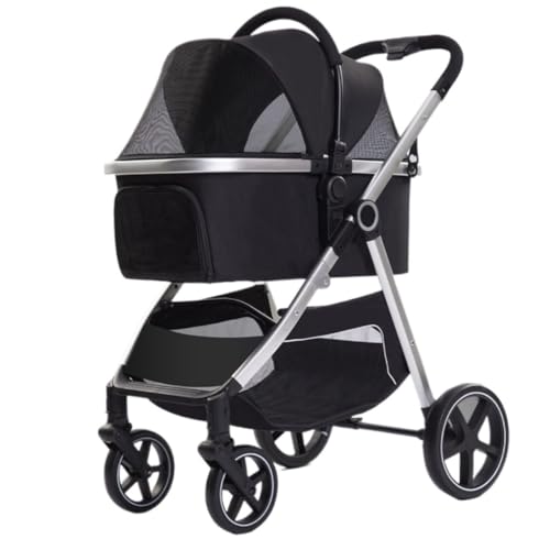 Hunde Kinderwagen Bequemer Und Einfacher Haustier-Kinderwagen, Hunde-Kinderwagen, Faltbar, Leichtes Material, for Katzen Und Hunde Mittlerer Größe Pet Stroller(Black) von XJGQQ