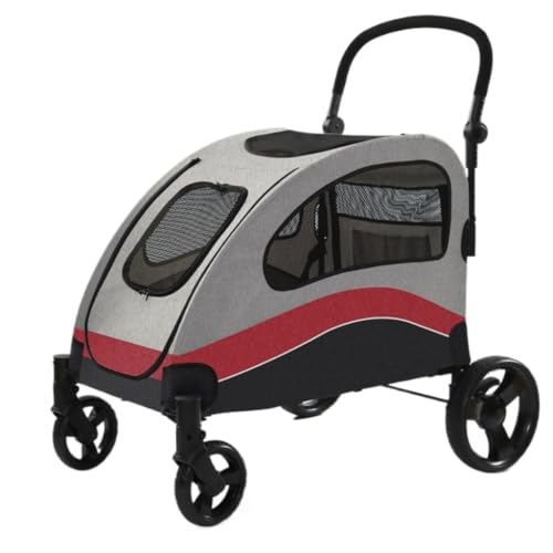 Hunde Kinderwagen Bequemer und einfacher Haustier-Kinderwagen, Hunde-Kinderwagen, faltbar, aus leichtem Material, for Katzen und Hunde mittlerer und großer Größe Pet Stroller(Red) von XJGQQ