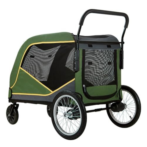 Hunde Kinderwagen Großer Haustier-Kinderwagen, großer Hunde-Kinderwagen, Outdoor-Trolley, großer Hunde-Kinderwagen, Hunde-Zugwagen, faltbar Pet Stroller(Green,B) von XJGQQ