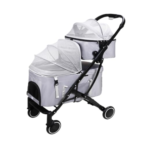 Hunde Kinderwagen Haustier-Doppeldecker-Reise-Kinderwagen for Hunde Und Katzen, Kleiner Und Mittelgroßer Haustier-Kinderwagen, Abnehmbarer Kinderwagen Pet Stroller(White) von XJGQQ