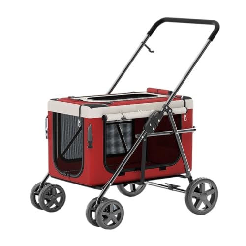 Hunde Kinderwagen Haustier-Kinderwagen, Hunde-Katzen-Kinderwagen, Outdoor-Auto-Kinderwagen, Leichter, Tragbarer, Faltbarer Haustier-Kinderwagen Pet Stroller(Red) von XJGQQ