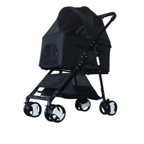 Hunde Kinderwagen Haustier-Kinderwagen, Hunde-Kinderwagen, Abnehmbar, Faltbar, Leichtes Material for Kleine Und Mittelgroße Hunde Und Katzen Pet Stroller(Black) von XJGQQ