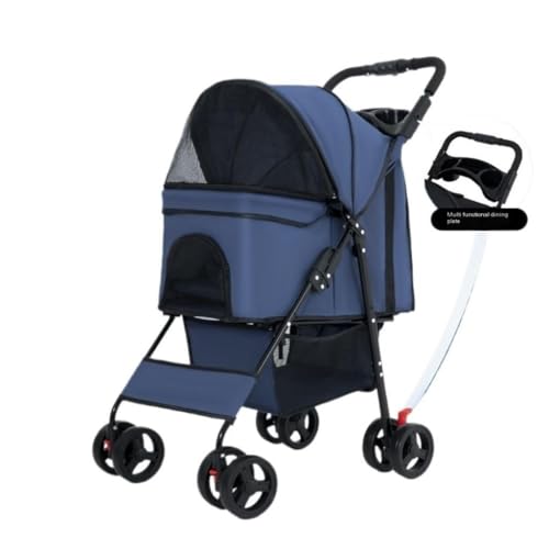 Hunde Kinderwagen Haustier-Kinderwagen, Hunde-Kinderwagen, Faltbar, Einfache Installation, Zusammenklappbar, Praktisches Abendessen-Tablett, Hundewagen Pet Stroller(Blue) von XJGQQ