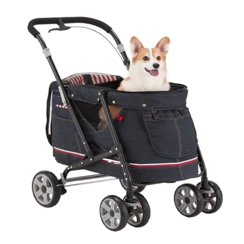 Hunde Kinderwagen Haustier-Kinderwagen, Hunde-Kinderwagen, Leicht, Faltbar, Katzen-Kinderwagen, Mittelgroßer Kleiner Hund, Haustier-Kinderwagen, Hunde-Laufwagen Pet Stroller(Blue) von XJGQQ