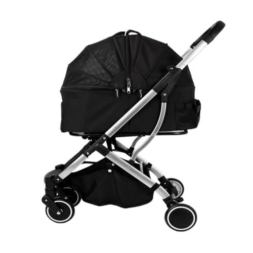 Hunde Kinderwagen Haustier-Kinderwagen, Katzen-Kinderwagen, Hunde-Kinderwagen, EIN-klick-Aufbewahrungswiege, Abnehmbarer Tragbarer Haustier-Kinderwagen Pet Stroller(Black) von XJGQQ