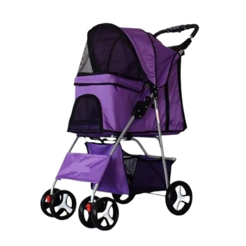 Hunde Kinderwagen Haustier-Kinderwagen, Kleiner Und Mittelgroßer Haustier-Ausflugs-Kinderwagen, Leicht, Atmungsaktiv, Hunde-Kinderwagen, Hunde-Wagen Pet Stroller(Purple) von XJGQQ