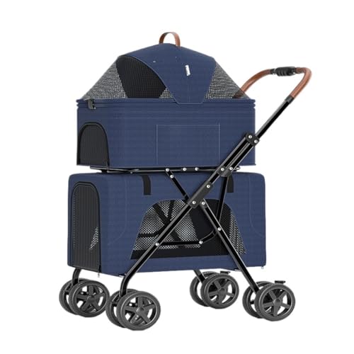 Hunde Kinderwagen Haustier-Kinderwagen, Leicht, Faltbar, Doppellagig, Haustier-Kinderwagen, Abnehmbarer, Separater Katzenkäfig-Wagen for Hunde Pet Stroller(Blue) von XJGQQ