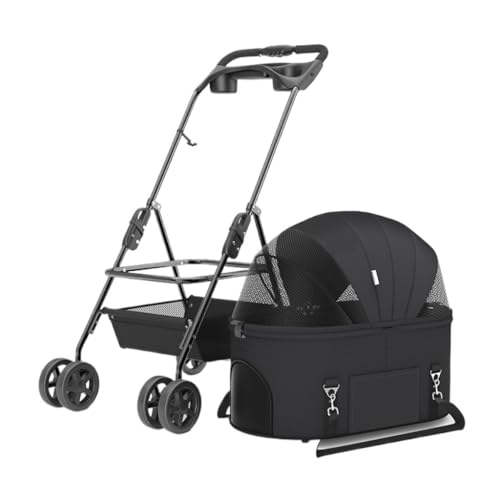 Hunde Kinderwagen Haustier-Kinderwagen-Tasche, Getrennt, Universal-Rad, Haustier-Kinderwagen, Universeller Haustier-Kinderwagen, Zusammenklappbarer Reise-Hunde-Kinderwagen Pet Stroller(Black) von XJGQQ