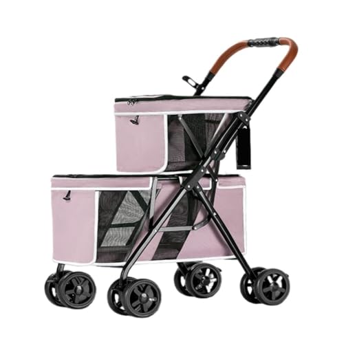 Hunde Kinderwagen Haustier Kinderwagen Vorderrad Universal Hund Kinderwagen Outdoor Tragbare Haustier Kinderwagen Universal for Katzen Und Hunde Pet Stroller(Pink) von XJGQQ