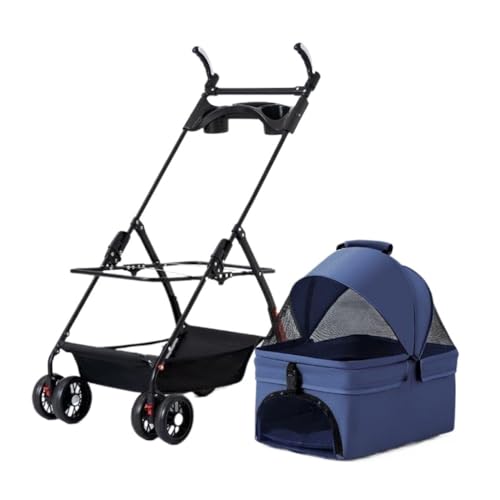 Hunde Kinderwagen Haustier-Kinderwagen for Ausflüge, Kleiner Zugwagen, Welpen-Kinderwagen, Hunde-Walking-Wagen, Kleine, Leichte, Faltbare Katze Pet Stroller(Blue,A) von XJGQQ