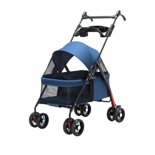 Hunde Kinderwagen Haustier-Kinderwagen for Ausflüge, Kleiner Zugwagen, Welpen-Kinderwagen, Hunde-Walking-Wagen, Kleine, Leichte, Faltbare Katze Pet Stroller(Blue,D) von XJGQQ