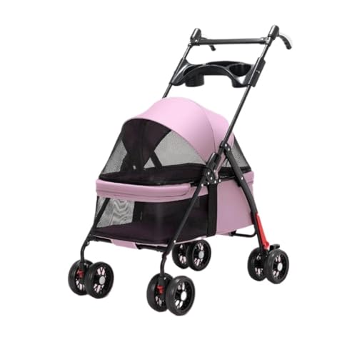 Hunde Kinderwagen Haustier-Kinderwagen for Ausflüge, Kleiner Zugwagen, Welpen-Kinderwagen, Hunde-Walking-Wagen, Kleine, Leichte, Faltbare Katze Pet Stroller(Pink,D) von XJGQQ