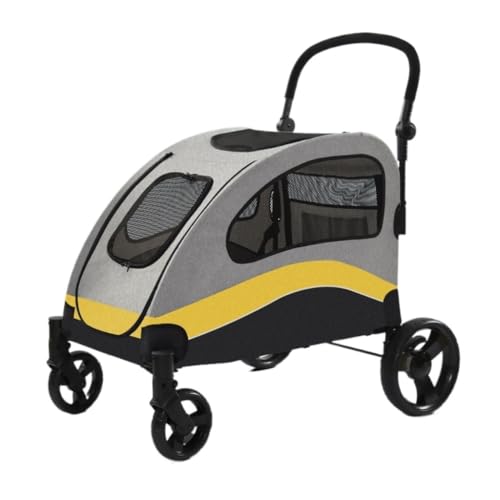 Hunde Kinderwagen Pet Bringt Mittelgroße Und Große Multifunktionale Haustier-Kinderwagen Sowie Praktische Hunde- Und Katzen-Kinderwagen for Den Außenbereich Auf Den Markt Pet Stroller(Yellow) von XJGQQ