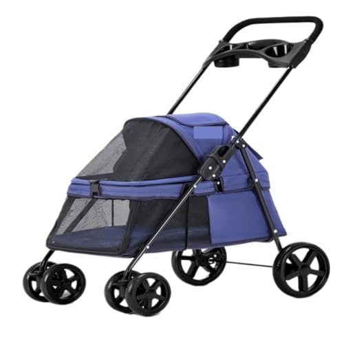 Hunde Kinderwagen Praktischer Haustier-Kinderwagen, Hunde-Kinderwagen, Faltbar, Leichtes Material, for Kleine Und Mittelgroße Hunde Und Katzen Pet Stroller(Blue) von XJGQQ