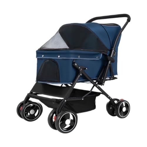 Hunde Kinderwagen Reversibler Haustier-Kinderwagen for Hunde Und Katzen, Leichter, Faltbarer Outdoor-Haustier-Kinderwagen, Kleiner Hunde-Kinderwagen Pet Stroller(Blue) von XJGQQ