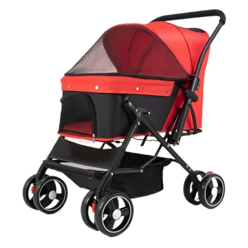 Hunde Kinderwagen Reversibler Haustier-Kinderwagen for Hunde Und Katzen, Leichter, Faltbarer Outdoor-Haustier-Kinderwagen, Kleiner Hunde-Kinderwagen Pet Stroller(Red) von XJGQQ