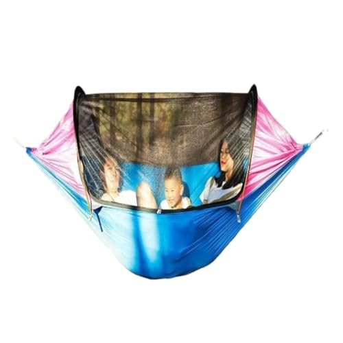 XJGQQ Hängematte Doppelte Aluminiumstange, Anti-Mückenschutz, Anti-Überschlag, Extra Breite Hängematte, Outdoor-Schaukel, Einzel-Camping for DREI Personen Hammock(Pink) von XJGQQ