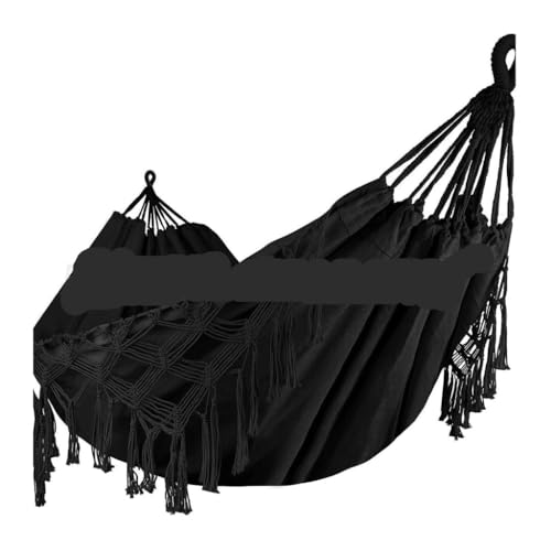 XJGQQ Hängematte Doppelte Quasten-Hängematte Im Böhmischen Stil for Den Außenbereich, Mit Canvas-Anti-Rollover-Schaukel-Schaukelnetzbett Hammock(Black) von XJGQQ