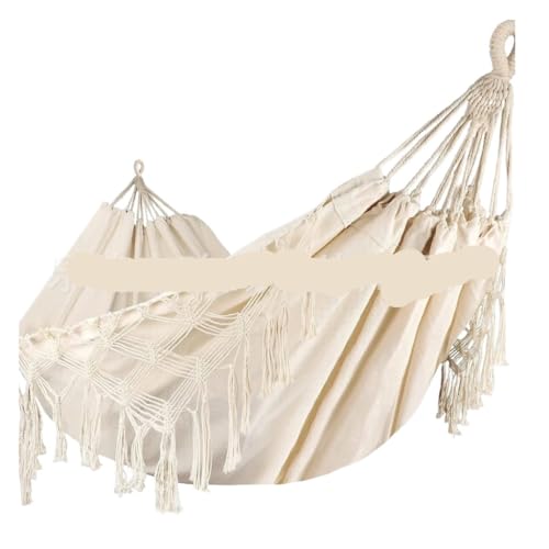 XJGQQ Hängematte Doppelte Quasten-Hängematte Im Böhmischen Stil for Den Außenbereich, Mit Canvas-Anti-Rollover-Schaukel-Schaukelnetzbett Hammock(White) von XJGQQ