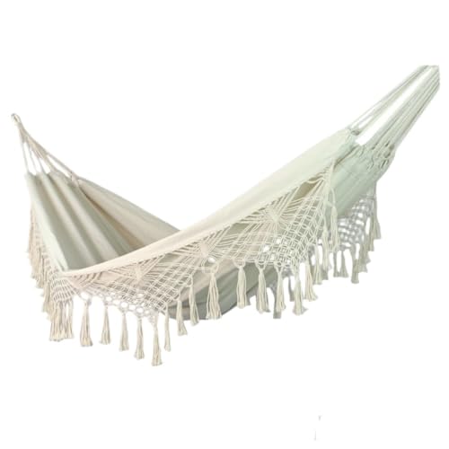 XJGQQ Hängematte Outdoor Anti-Rollover Doppel Hängematte Outdoor Camping Quaste Leinwand Hängematte Strand Fotografie Bohemian Swing Hammock von XJGQQ