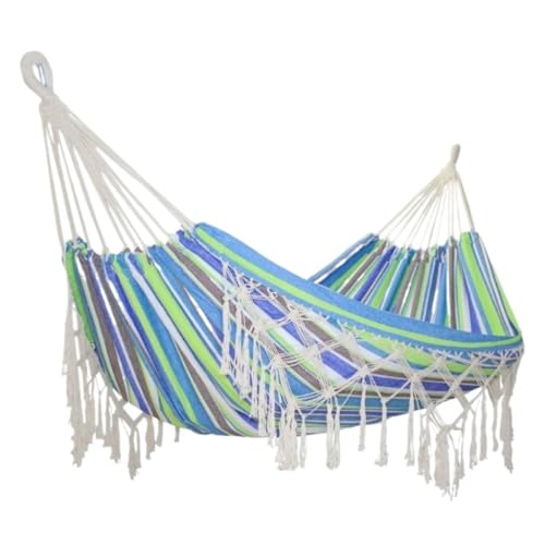 XJGQQ Hängematte Outdoor Anti-Rollover Hängematte Mit Holz Sticks Quaste Spitze Homestay Freizeit Outdoor Schaukel Hochzeit Foto Hammock(Blue) von XJGQQ