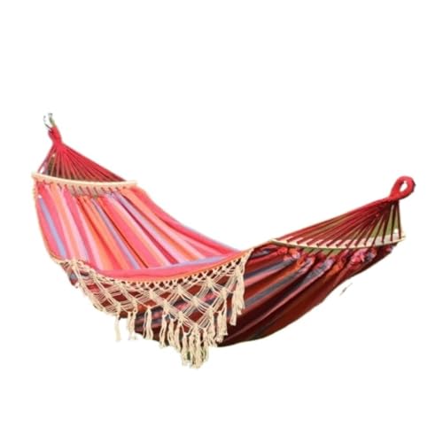 XJGQQ Hängematte Outdoor Anti-Rollover Hängematte Mit Holz Sticks Quaste Spitze Homestay Freizeit Outdoor Schaukel Hochzeit Foto Hammock(Pink) von XJGQQ