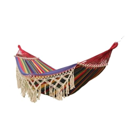 XJGQQ Hängematte Outdoor Anti-Rollover Hängematte Mit Holz Sticks Quaste Spitze Homestay Freizeit Outdoor Schaukel Hochzeit Foto Hammock(Red) von XJGQQ