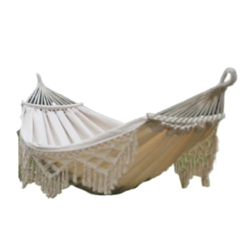 XJGQQ Hängematte Outdoor Anti-Rollover Hängematte Mit Holz Sticks Quaste Spitze Homestay Freizeit Outdoor Schaukel Hochzeit Foto Hammock(White) von XJGQQ