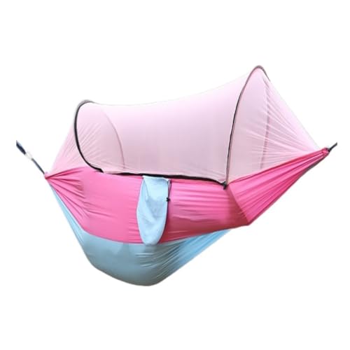 XJGQQ Hängematte Outdoor Camping Camping Hängematte Blatt Doppel Automatische Schnell-offene Stange Moskito Net Anti-Rollover Hängematte Hammock(Pink) von XJGQQ