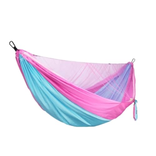 XJGQQ Hängematte Outdoor Hängematte Fallschirm Tuch Outdoor Anti-Rollover Camping Schaukel Mit Moskito Net Net Bett Outdoor Erwachsene Hammock(Pink) von XJGQQ