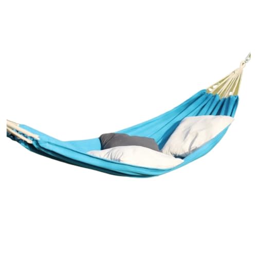 XJGQQ Hängematte Outdoor Hängematte Woven Quaste Dicke Leinwand Gerade Stick Anti-Rollover Freizeit Camping Einzel Doppel Schaukel Hammock(Blue,A) von XJGQQ