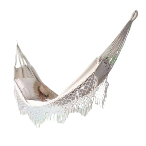 XJGQQ Hängematte Quaste Doppel Leinwand Hängematte Verdickt Anti-Rollover Schaukel Hause Outdoor Indoor Hängenden Stuhl Hause Balkon Hammock(White) von XJGQQ