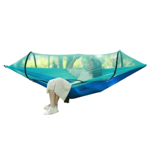 XJGQQ Hängematte Schnell zu öffnende Outdoor-Hängematte, Sonnenschutz, Überschlagschutz, Einzel- und Doppel-Moskitonetz, leicht zu tragende Campingschaukel Hammock(Blue) von XJGQQ