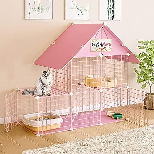 2-stöckiger Katzenkäfig für den Innenbereich, großer Katzenlaufstall, Metalldraht, Katzenkäfig, Kleintierkäfig für Kätzchen, Haustier-Nerze, ideal für 1–2 Katzen, Pink, D von XJKBZGE