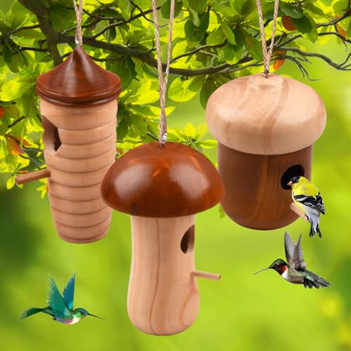 Hummingbird House, 3pcs hölzerne Kolibri -Häuser für das Nisten, das Hängen von Vogelhaus mit Seil, Gartengeschenke für Naturliebhaber | Vogelhäuser von XJKLBYQ