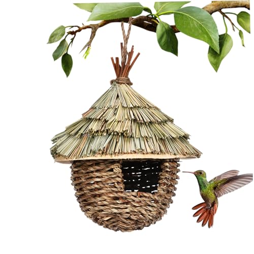 Hummingbird House für außerhalb von 6,7 x 8,7 Zoll gewebter Strohhalm Hummingbird Nest Hängende Vogelhaus für Gartendekorationen Vogelliebhaber Geschenk | Vogelhäuser von XJKLBYQ