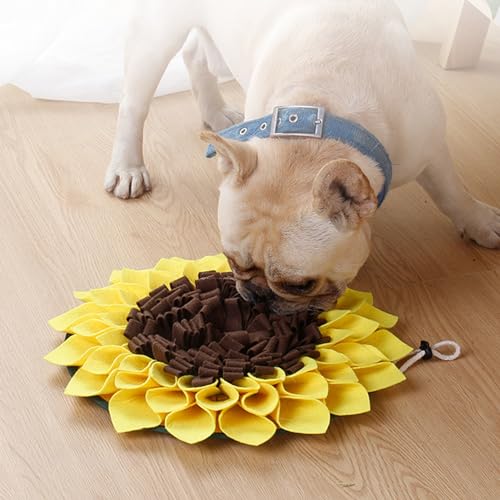 Interaktive Hundetayszeug, Schnupfte Matte für Hunde Filz 15in Hunde Snuffle Matte langsam Fütterungshund -Anreicherung Spielzeug mit Fixierseilstress Relief Sonnenblumenform niedliche interaktive Hu von XJKLBYQ