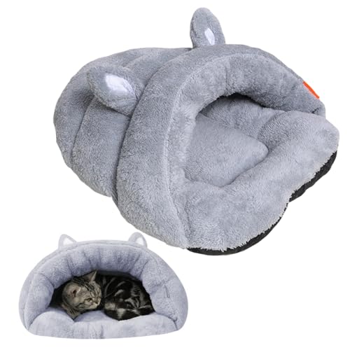 XJKLBYQ Katzenbett, Katzenschlafsack mit Ohren, Plüschkatzenbetten, beruhigendes Katzennest für Burrow Nickerchen, selbstwärme Katzenbetthöhle für kleine/mittlere Katzen - M. von XJKLBYQ