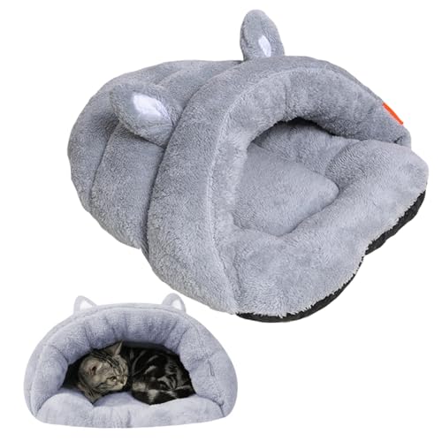 Katzenbett, Katzenschlafsack mit Ohren, Plüschkatzenbetten, beruhigendes Katzennest für Burrow Nickerchen, selbstwärme Katzenbetthöhle für kleine/mittlere Katzen - s - s von XJKLBYQ