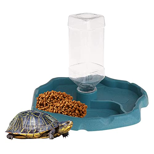 Reptilienfutter Wasserschale, 2 in 1 Schildkröte Fütterungsschale, automatischer Spender Schildkrötenfuttermittel Wasserer für Eidechsen Schildkröten Gecko - Blau von XJKLBYQ