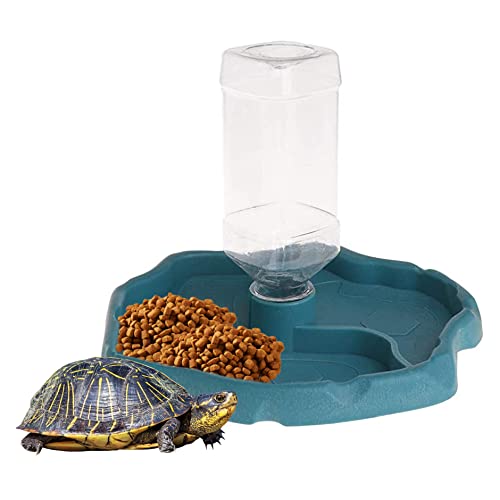 Reptilienwasserflasche, 2 in 1 Reptile Automatische Feeder Waterer, Schildkrötenspender Flasche Fütterungsschale für Eidechse - Blau von XJKLBYQ