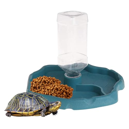 Schildkröte Wasserschale, 2 in 1 Reptilienwasserschale, abnehmbare automatische Tortoise Food Bowl -Spender, Turtle Accessoires für Reptilien -Haustier - Blau von XJKLBYQ