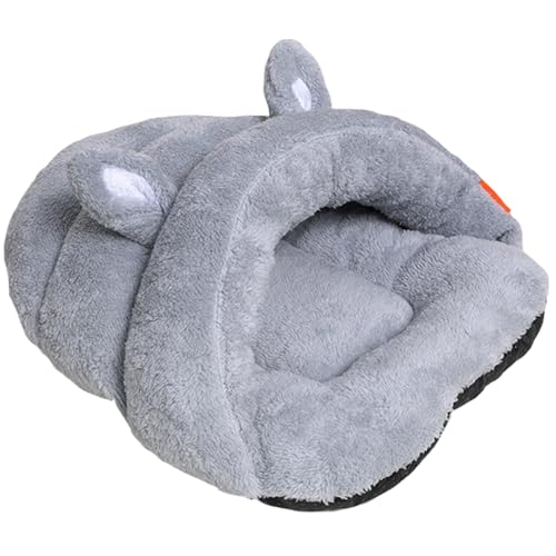 Warmer Katze Schlafsack | Katzenschlafsbag mit Ohren, weicher Erwärmungskatze Katze Winter Schlafsack für Burrow Nickerchen, verdickte waschbedeckte Katzenbett für kleine/mittlere Katzen Hunde, grau, von XJKLBYQ