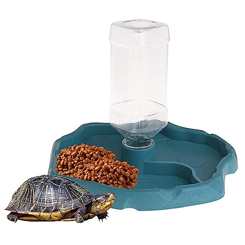 XJKLBYQ Automatische Reptilienfutter-, Schildkrötenschüssel, 2 in 1 Reptilienfutter und Wasserschale Schüssel Schildkröten -Wasserspender für bärtige Drache Gecko Eidechse (blau) von XJKLBYQ