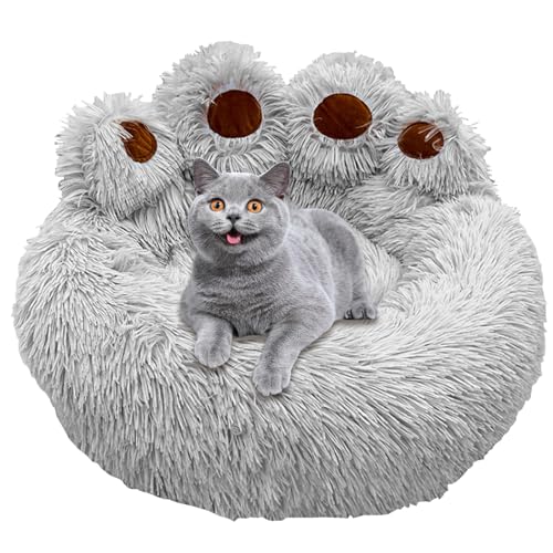 XJKLBYQ Beruhigende Hundebett süße Pfotenform Hundesofa Bett gemütlich warmes Katzenbett Anti-Rutsch Bequeme Haustier Schlafbeete für kleine Hunde und Katzen weniger als 10 kg Grau von XJKLBYQ